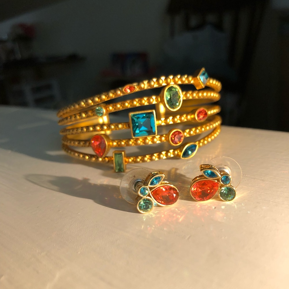 Touchstone Crystal cuff bracelet and earrings